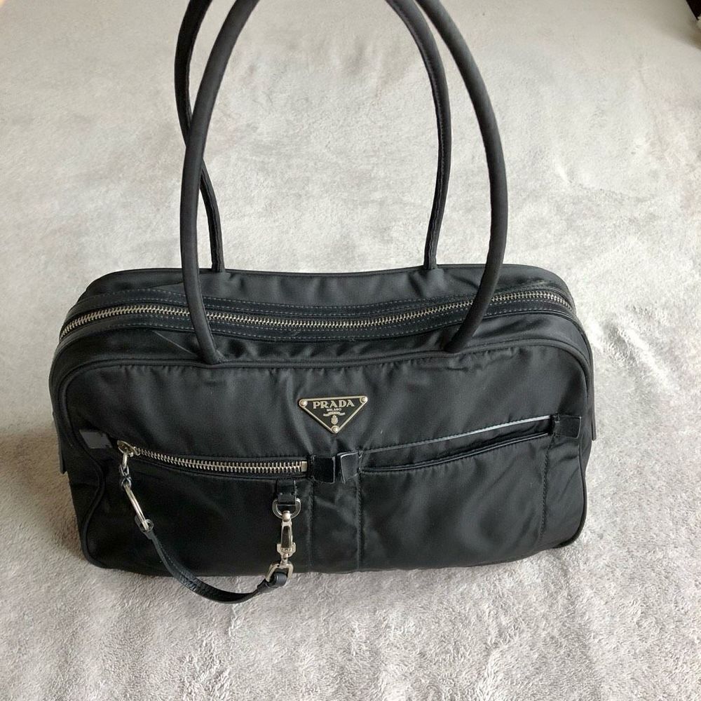 Vintage Prada Tessuto Black Nylon Front Zipper Pocket Mini Boston Bag - Picture 10 of 16